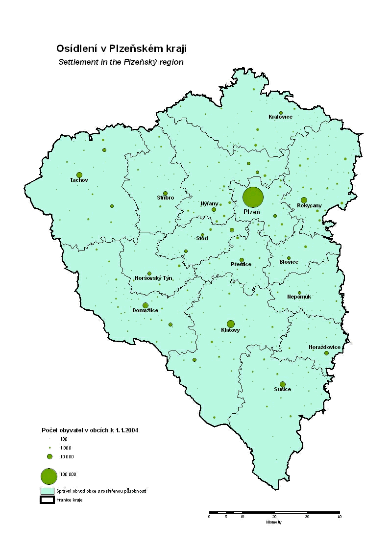 Osídlení plzeňského kraje - mapa